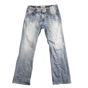 BKE‎ Mens Derek Distressed Straight Leg Jeans Light Wash Blue Denim Size 33x32